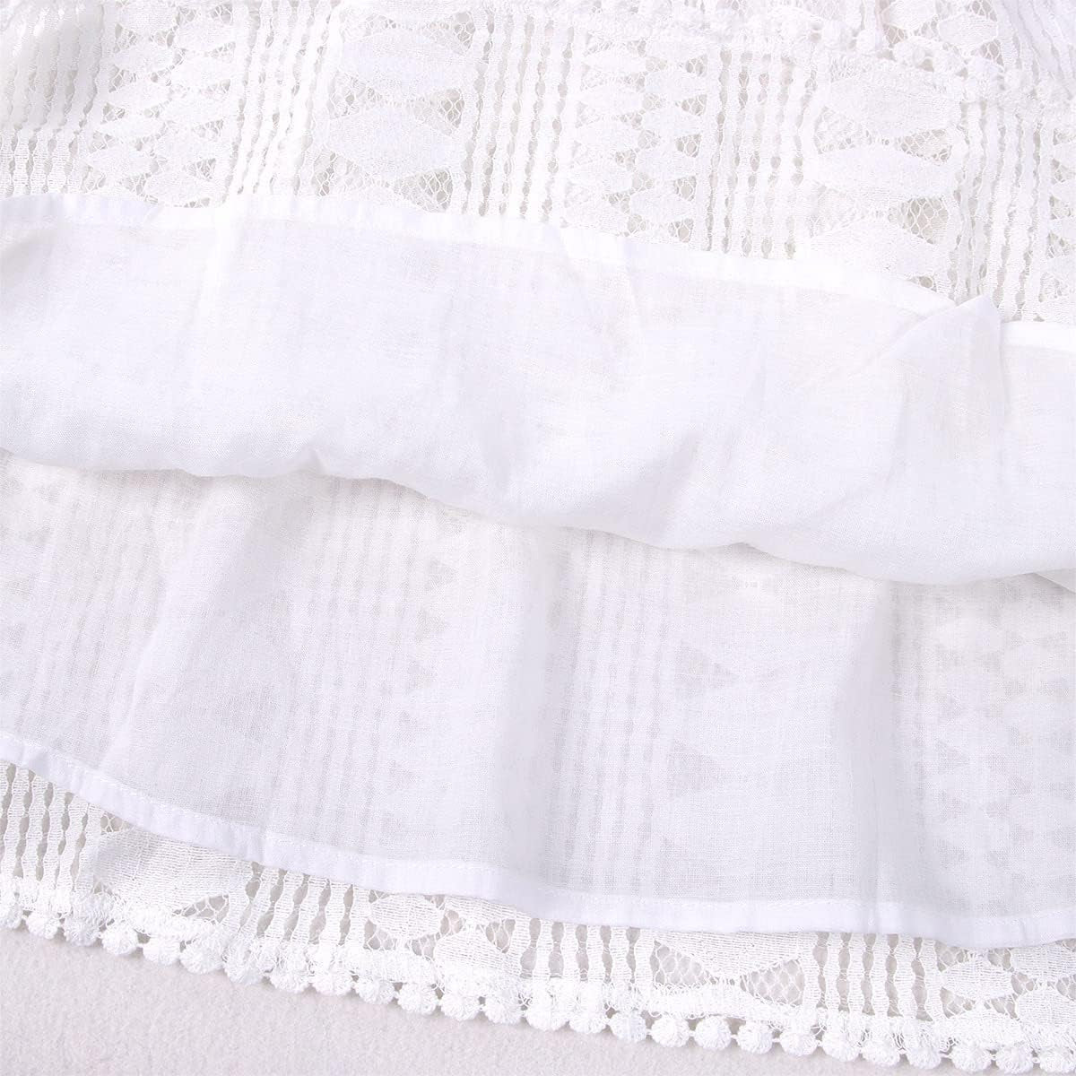 Girls Vintage Lace Dresses Long Sleeve Tulle A-Line Princess Wedding Party Dress with Pom Pom Flower Girl Dress 5-12Y(White, 9-10Years(150))