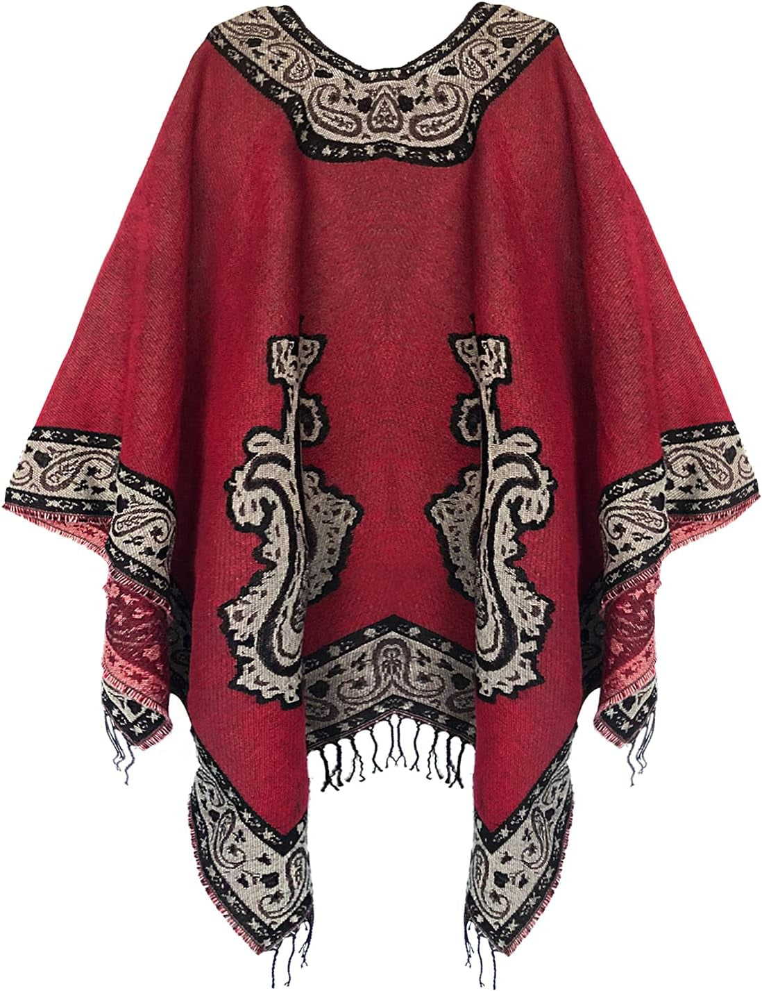 Urban Coco Women'S Retro Style Vintage Pattern Tassel Poncho Shawl Cape Wraps for Women