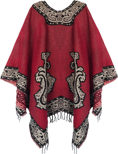 Urban Coco Women'S Retro Style Vintage Pattern Tassel Poncho Shawl Cape Wraps for Women