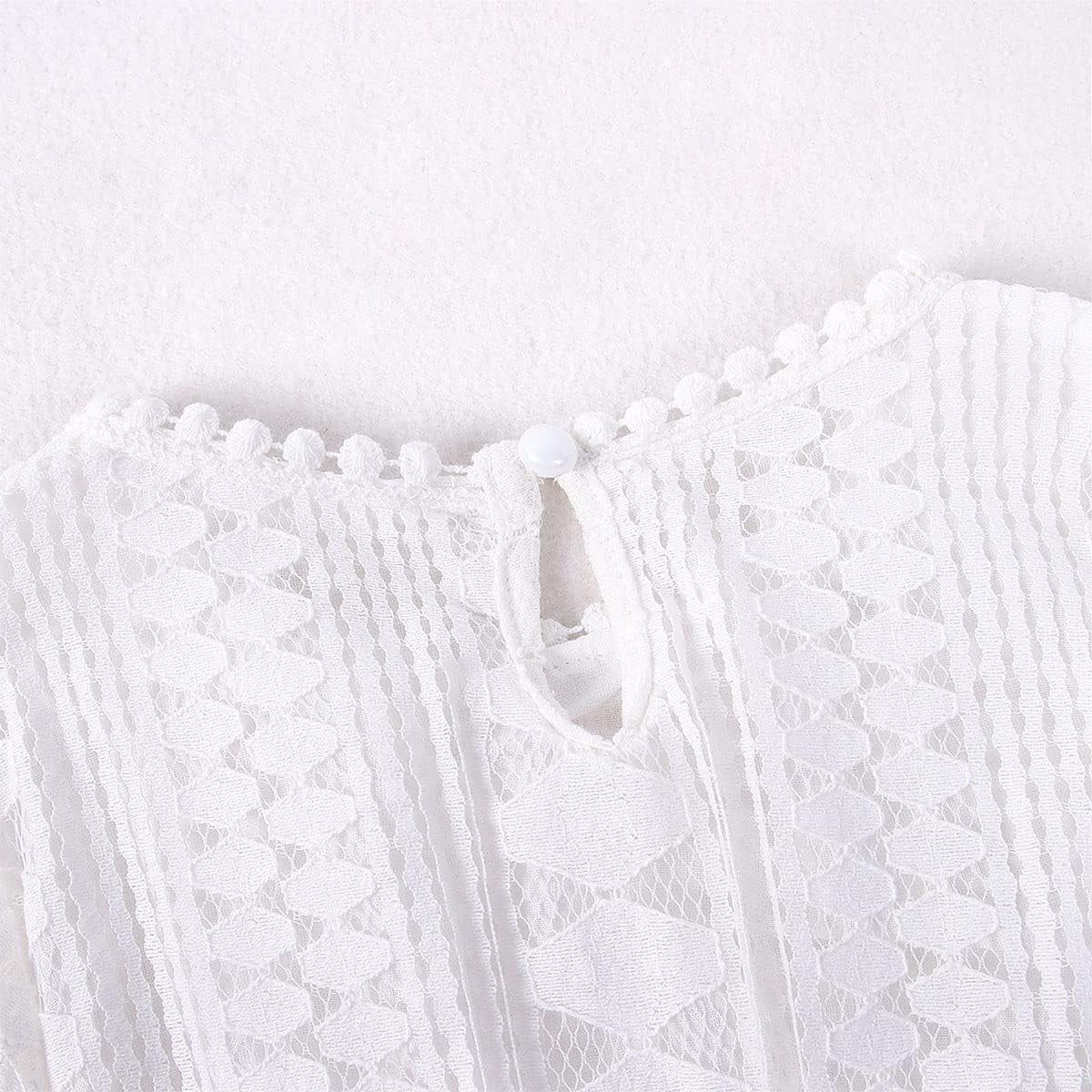 Girls Vintage Lace Dresses Long Sleeve Tulle A-Line Princess Wedding Party Dress with Pom Pom Flower Girl Dress 5-12Y(White, 9-10Years(150))