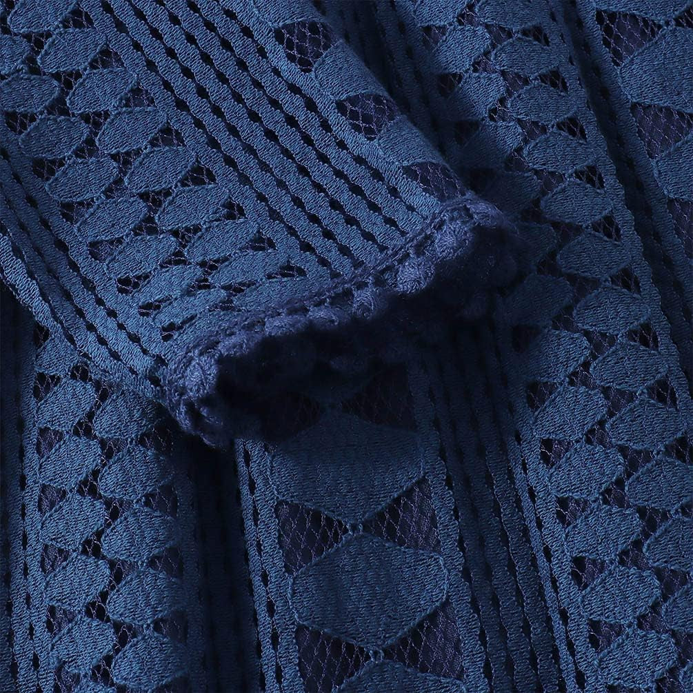 Girls Vintage Lace Dresses Long Sleeve Tulle A-Line Princess Wedding Party Dress with Pom Pom Flower Girl Dress 5-12Y(Navy, 5-6X(110))