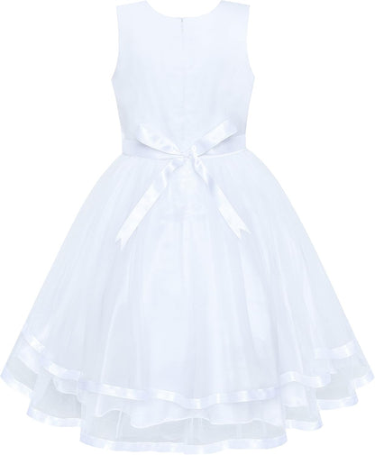 Sunny Fashion Flower Girls Dress Blue Belted Wedding Party Bridesmaid Size 4-12