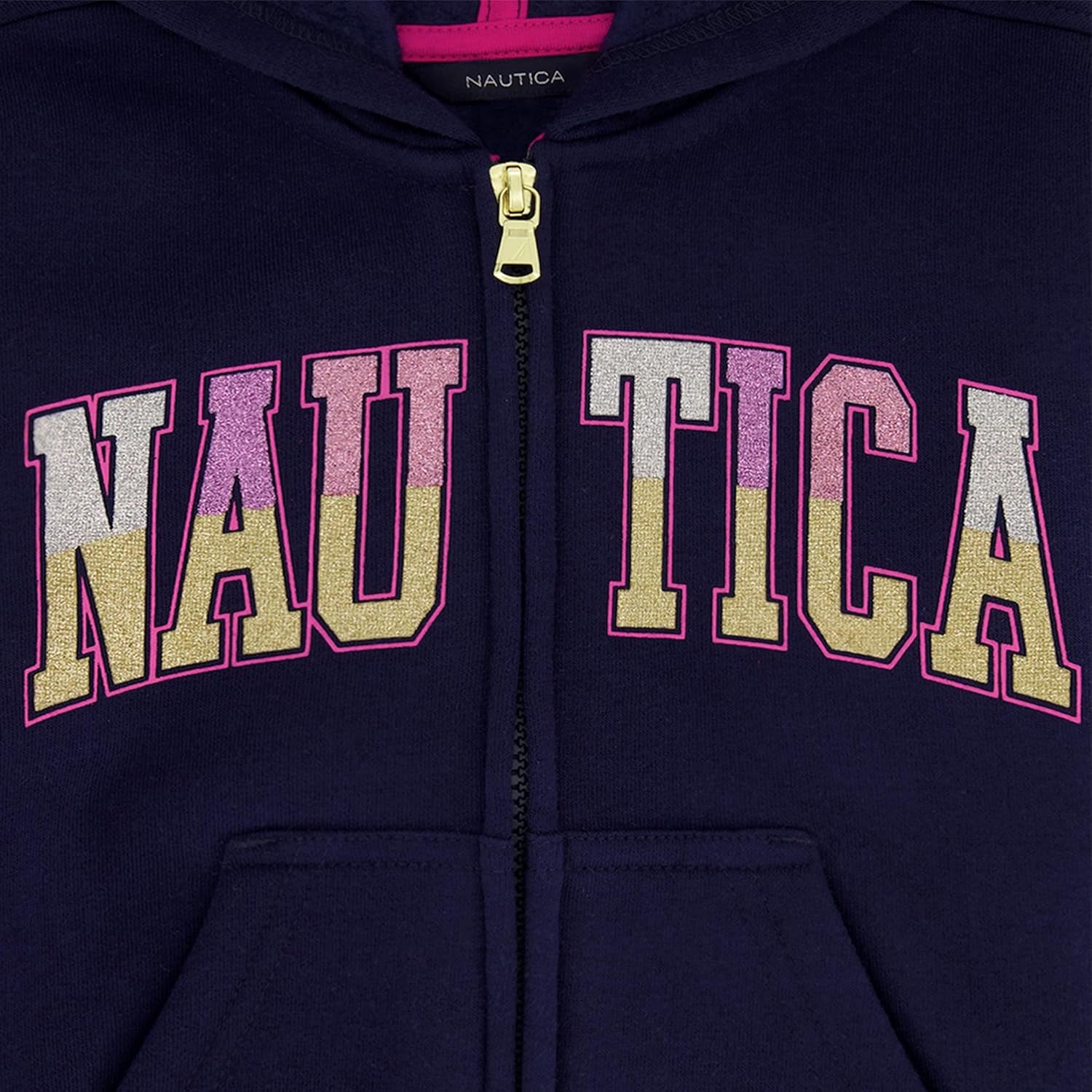 Nautica Girls' Logo Sweatshirt, Fleece Hoodie with Full-Zip Front & Pockets