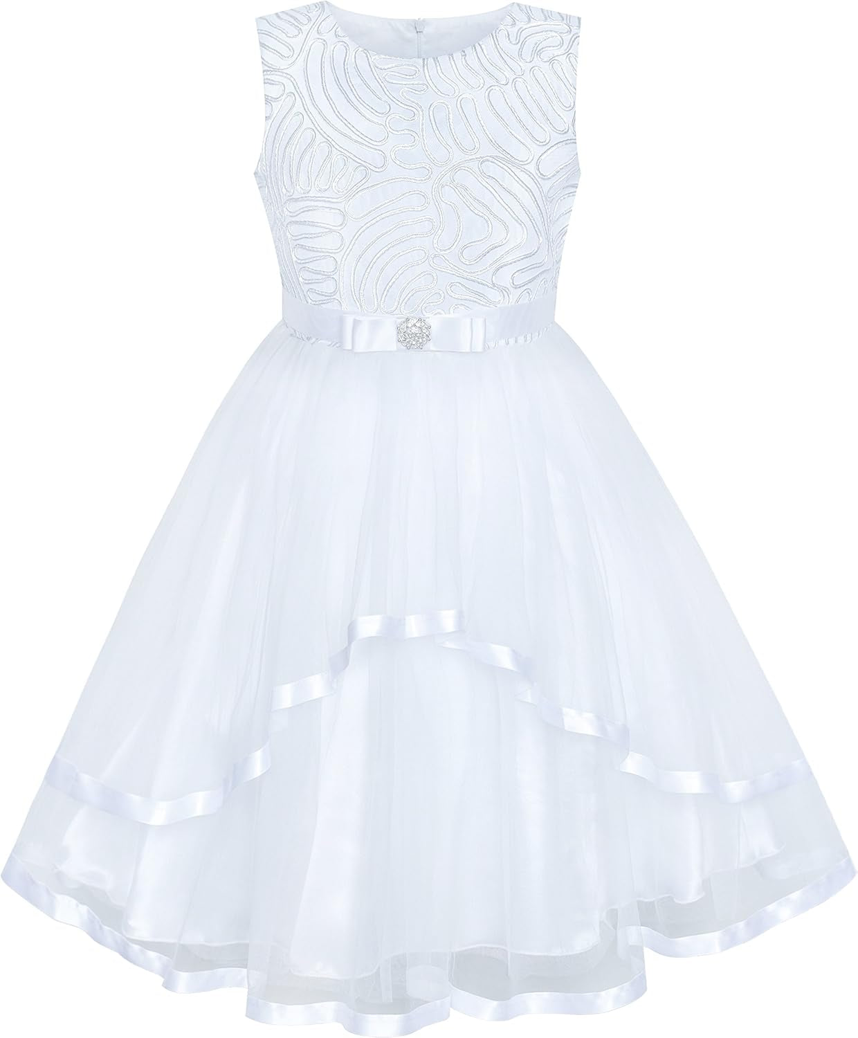 Sunny Fashion Flower Girls Dress Blue Belted Wedding Party Bridesmaid Size 4-12