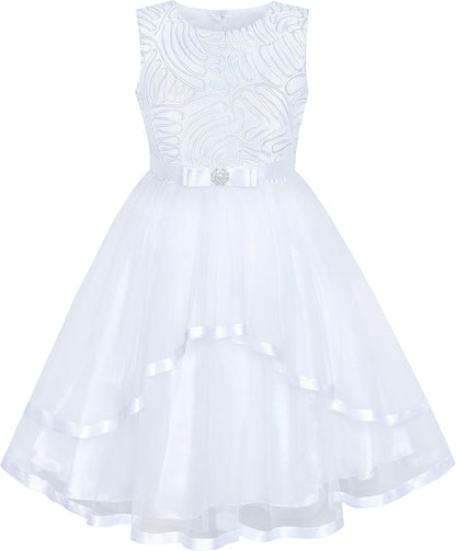 Sunny Fashion Flower Girls Dress Blue Belted Wedding Party Bridesmaid Size 4-12