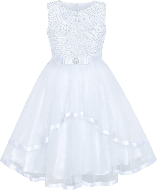 Sunny Fashion Flower Girls Dress Blue Belted Wedding Party Bridesmaid Size 4-12