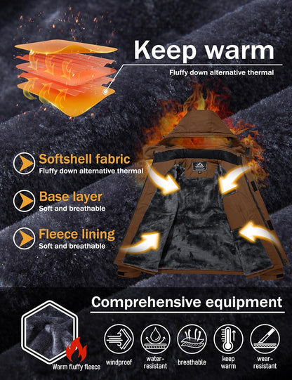 MAGCOMSEN Men'S Winter Coats Water Resistant Ski Snow Jacket Warm Fleece Jacket Parka Raincoats with Hood Multi-Pockets