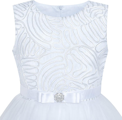 Sunny Fashion Flower Girls Dress Blue Belted Wedding Party Bridesmaid Size 4-12