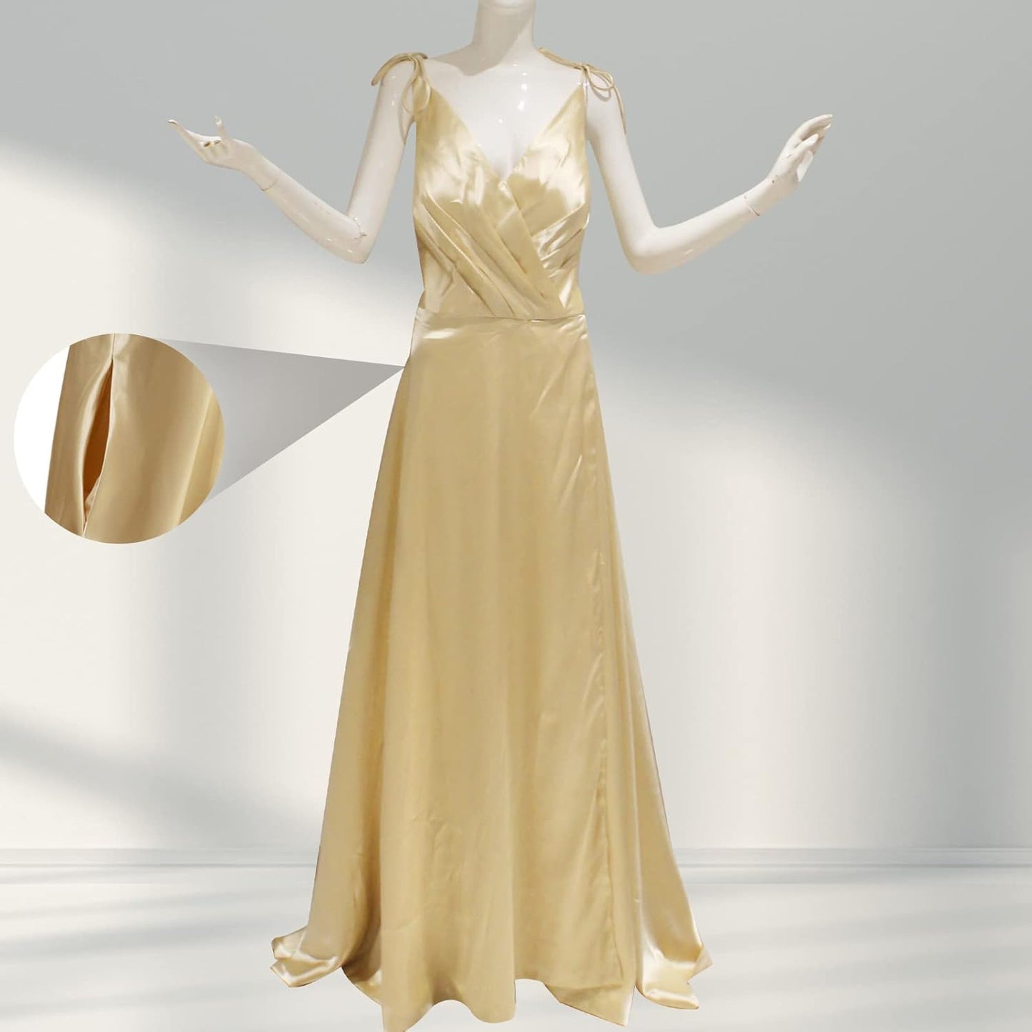 MQUPIN Women'S a Line Spaghetti Strap Wrap Prom Dresses Long Slit Ball Gown Formal Evening Dress with Pockets Navy Blue US8