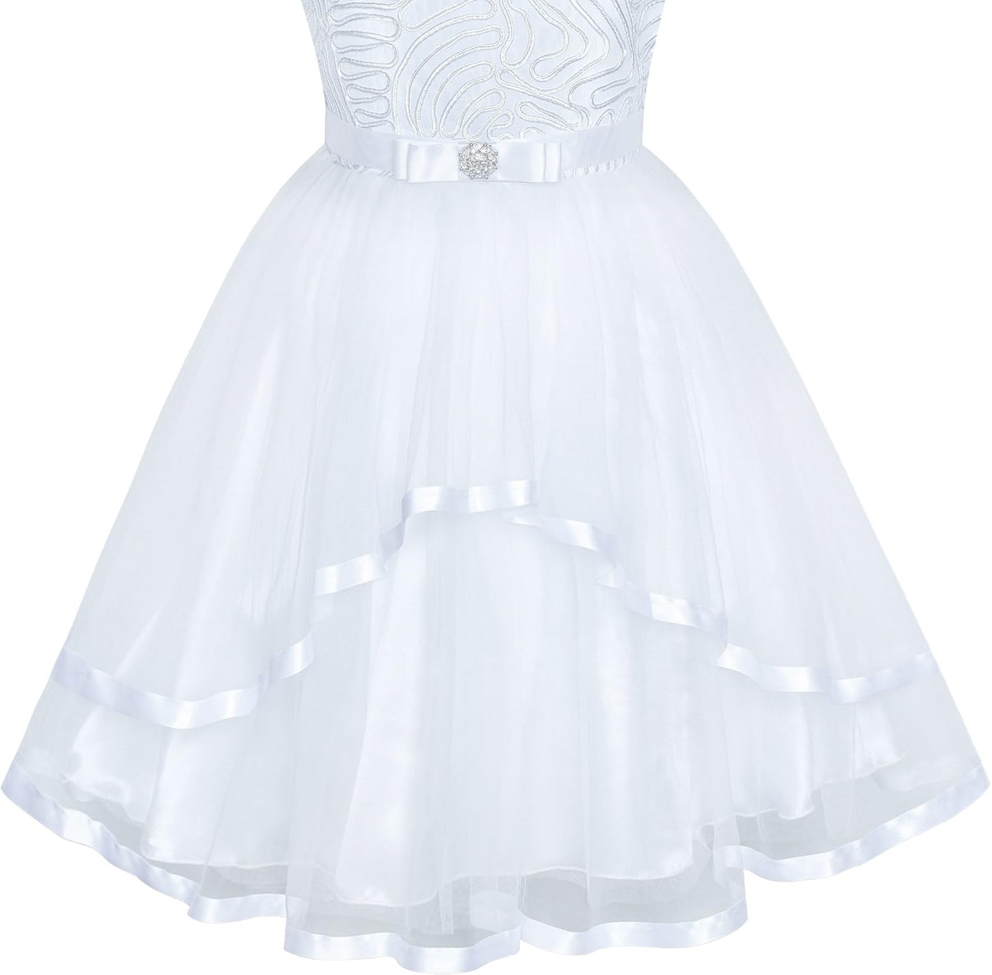 Sunny Fashion Flower Girls Dress Blue Belted Wedding Party Bridesmaid Size 4-12