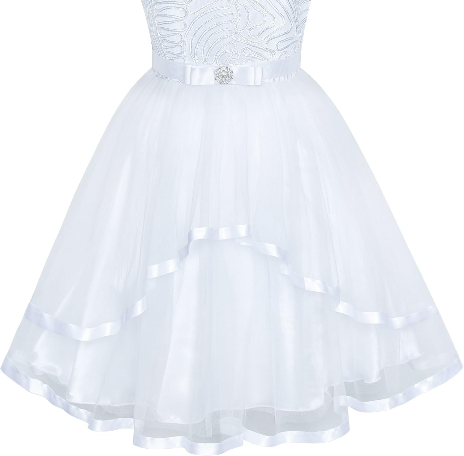 Sunny Fashion Flower Girls Dress Blue Belted Wedding Party Bridesmaid Size 4-12