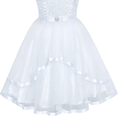 Sunny Fashion Flower Girls Dress Blue Belted Wedding Party Bridesmaid Size 4-12