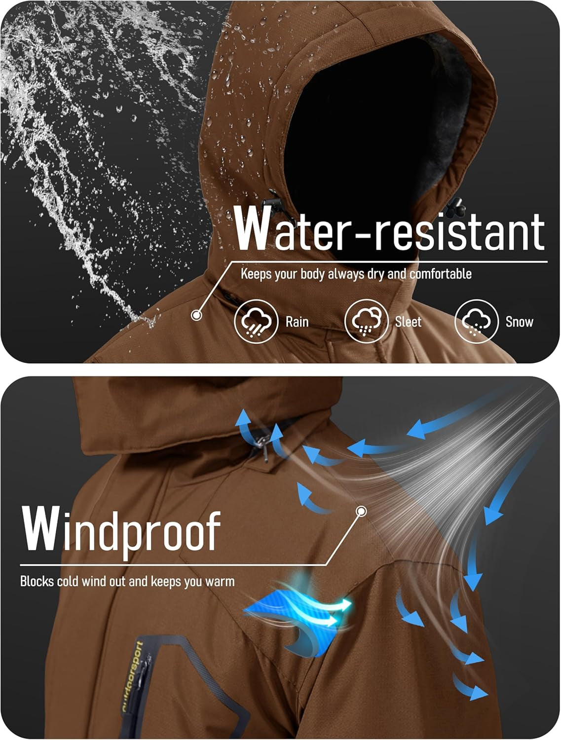 MAGCOMSEN Men'S Winter Coats Water Resistant Ski Snow Jacket Warm Fleece Jacket Parka Raincoats with Hood Multi-Pockets