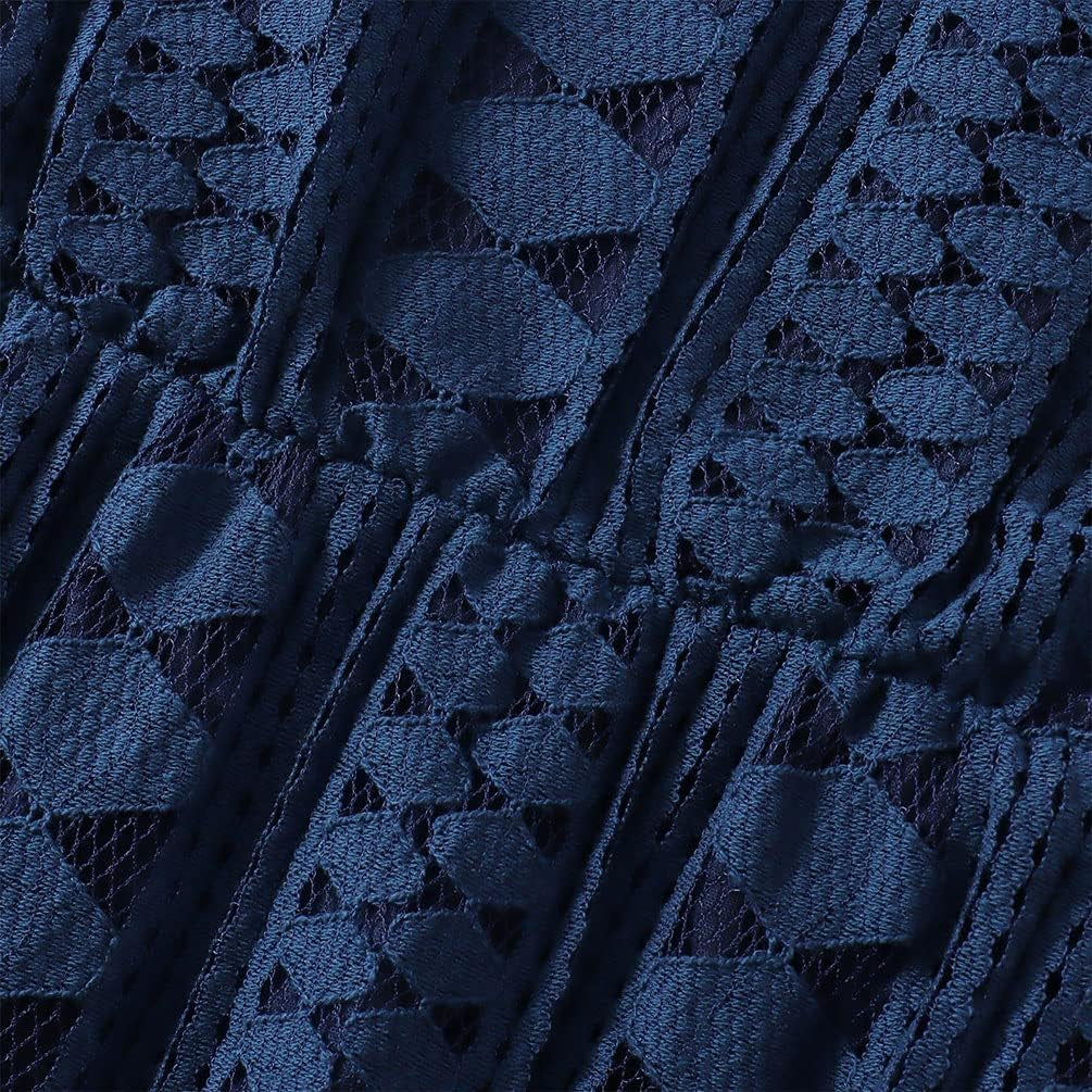 Girls Vintage Lace Dresses Long Sleeve Tulle A-Line Princess Wedding Party Dress with Pom Pom Flower Girl Dress 5-12Y(Navy, 5-6X(110))