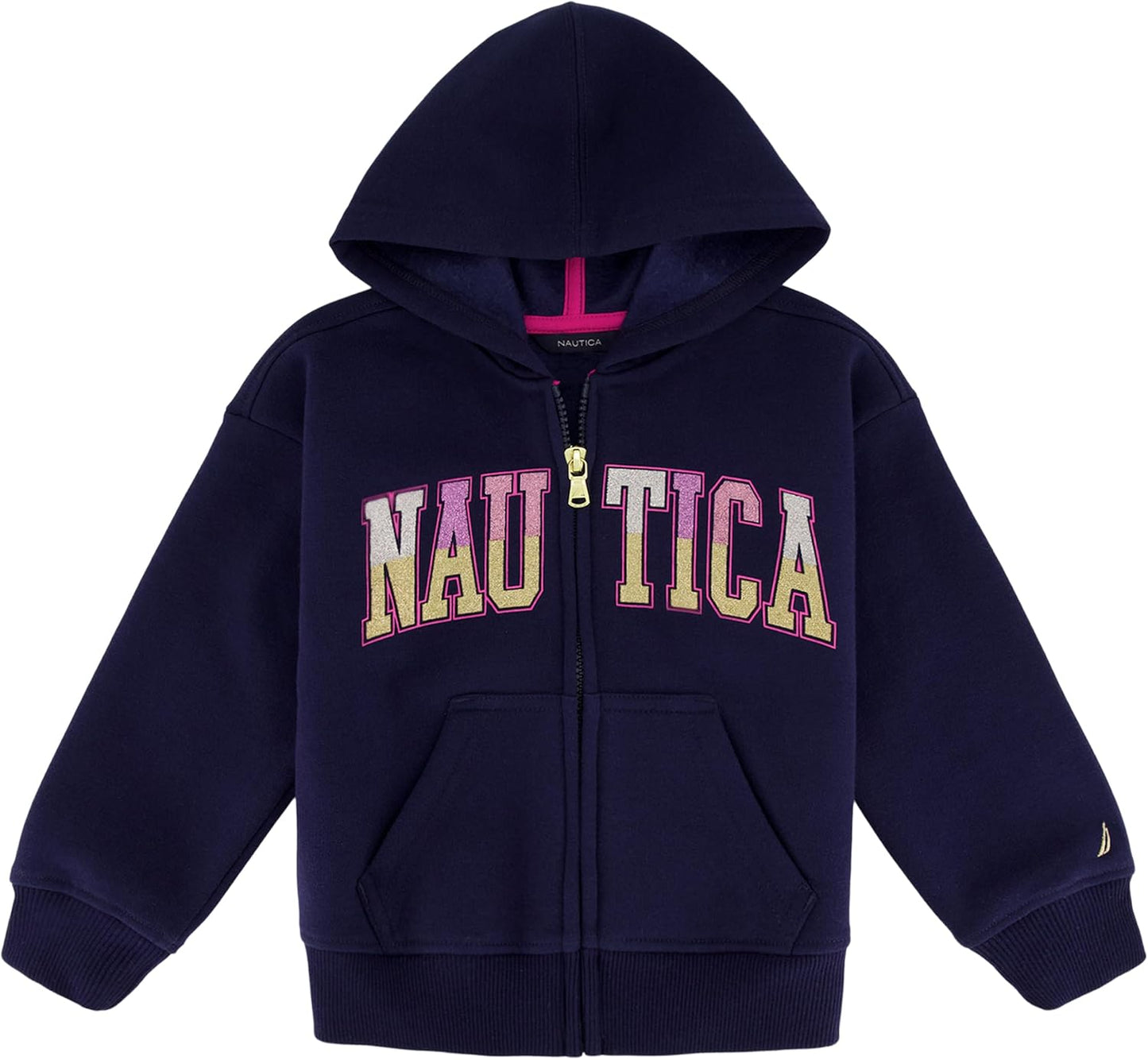 Nautica Girls' Logo Sweatshirt, Fleece Hoodie with Full-Zip Front & Pockets