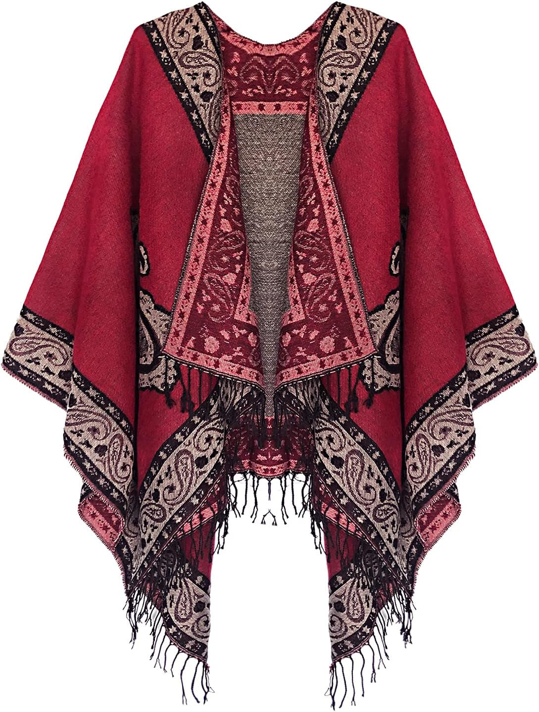 Urban Coco Women'S Retro Style Vintage Pattern Tassel Poncho Shawl Cape Wraps for Women