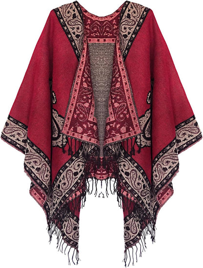 Urban Coco Women'S Retro Style Vintage Pattern Tassel Poncho Shawl Cape Wraps for Women