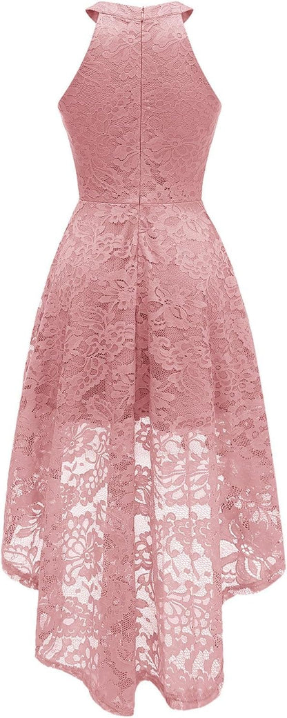 Dressystar Women Halter Lace Wedding Guest Dress Hi-Lo Cocktail Party Bridesmaid Formal Dresses